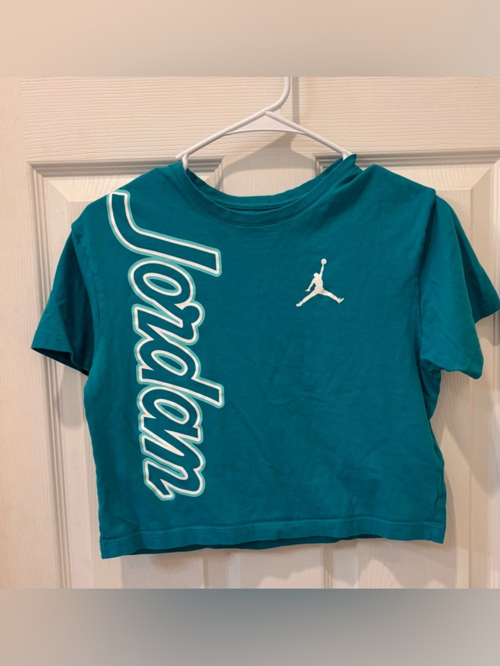 Jordan Teal Short-Sleeve Crop Logo Tee